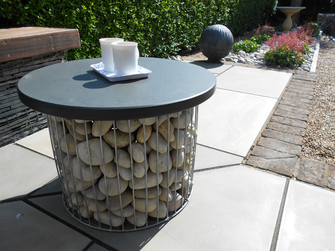 Unique Coffee Table? No problem - Let's use Gabion with Pebbles.