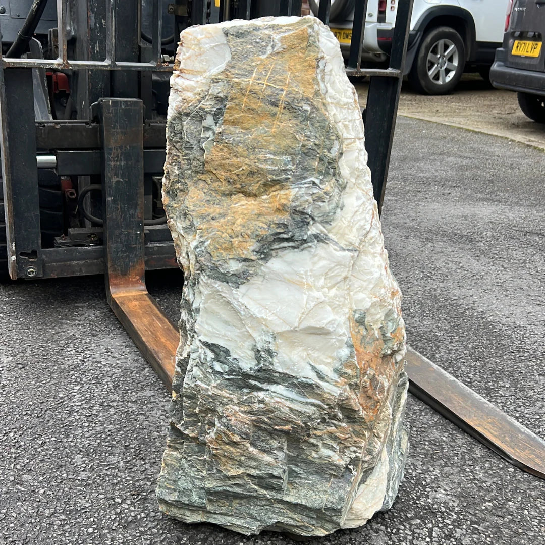 Decorative natural stone monolith showcased by Stones4Gardens, ideal as a garden unique piece.