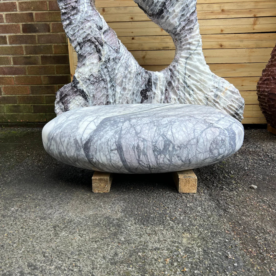 Italian Leylak marble monolith with elegant surface texture, creating a luxury garden unique piece in the UK.