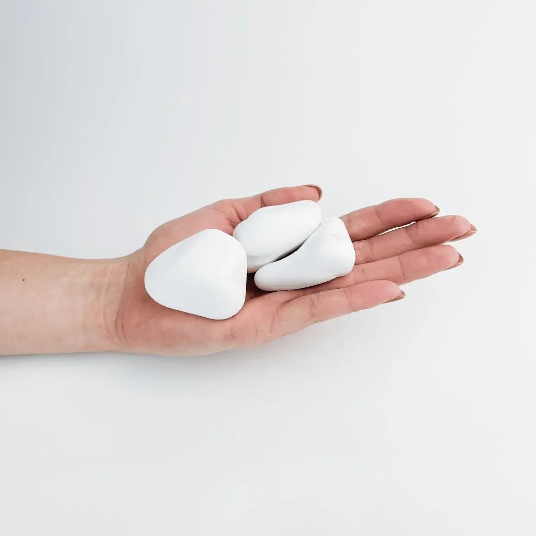 Snow-White Thassos Marble Pebbles 30–60 mm — smooth tumbled pure white Greek marble