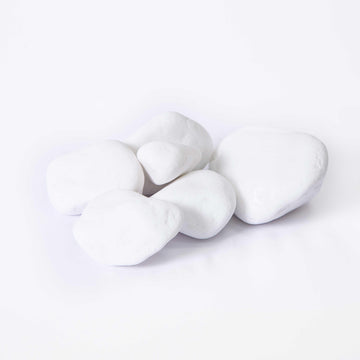 Our Snow White Thassos Marble Pebbles on picture backdrop